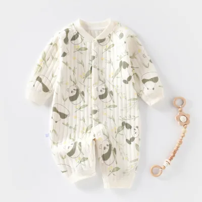 Kids Baby Boys Girls Casual Cute Caron Bear Print Long Sleeve Round Neck Cotton Bodysuit Thickening