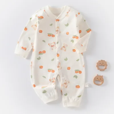 Kids Baby Boys Girls Casual Cute Caron Bear Print Long Sleeve Round Neck Cotton Bodysuit