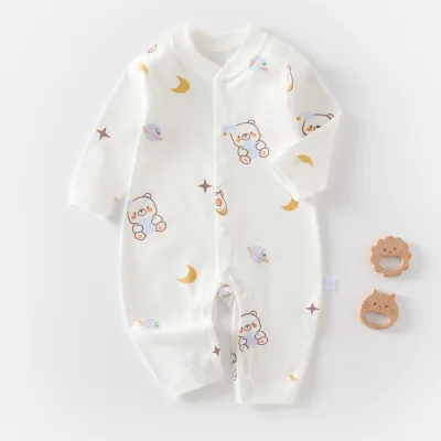 Kids Baby Boys Girls Casual Cute Caron Bear Print Long Sleeve Round Neck Cotton Bodysuit