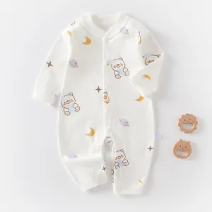 Kids Baby Boys Girls Casual Cute Caron Bear Print Long Sleeve Round Neck Cotton Bodysuit