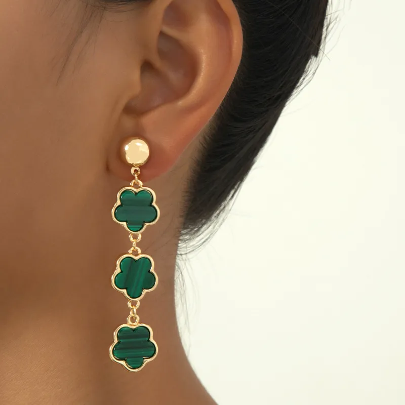 Fashion Elegant Women Five-Leaf Clover Stud Earrings Alloy