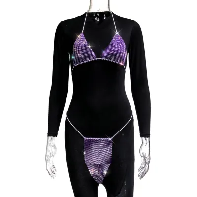 Women Sexy Rhinestone Strap Bikini Swimsuit Set