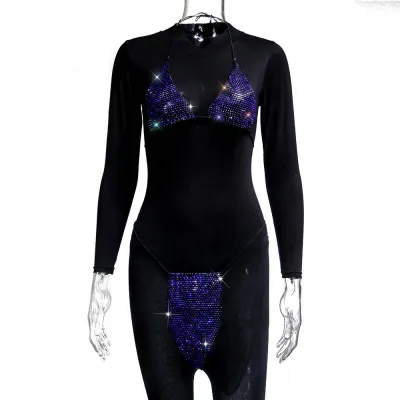 Women Sexy Rhinestone Strap Bikini Swimsuit Set