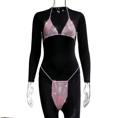 Women Sexy Rhinestone Strap Bikini Swimsuit Set