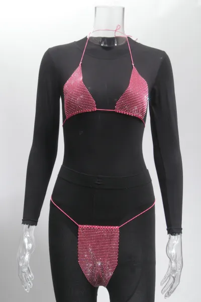 Women Sexy Rhinestone Strap Bikini Swimsuit Set