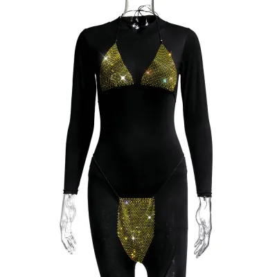 Women Sexy Rhinestone Strap Bikini Swimsuit Set
