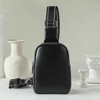 Women Fashion Solid Color Zipper PU Chest Bag