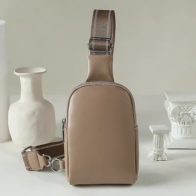 Women Fashion Solid Color Zipper PU Chest Bag