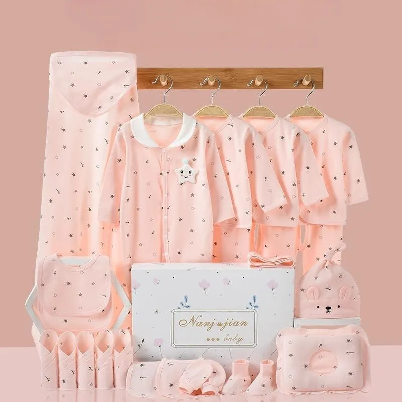 24Pcs Newborn Baby Clothes Set Neutral Cotton Long Sleeve Multi-Piece Gift for Kids Baby Boys (0-3T)