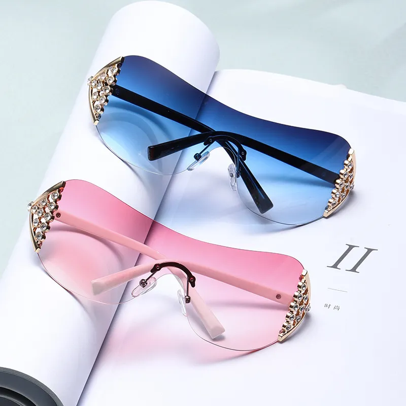 Women Fashion Y2K Frameless Hollow Rhinestone Sunglasses