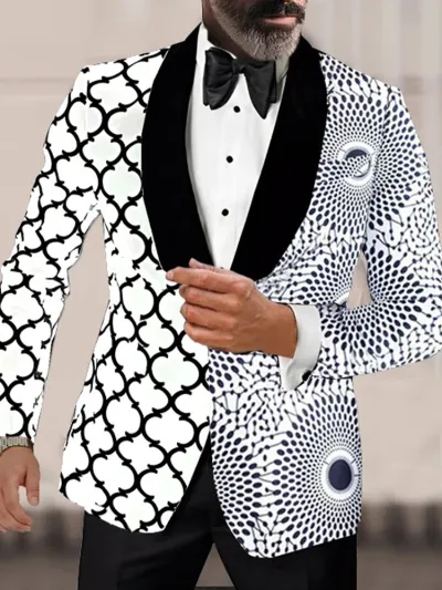 Men Fashion Casual Party Tiny Flower Print Plus Size Long Sleeve Lapel Suit