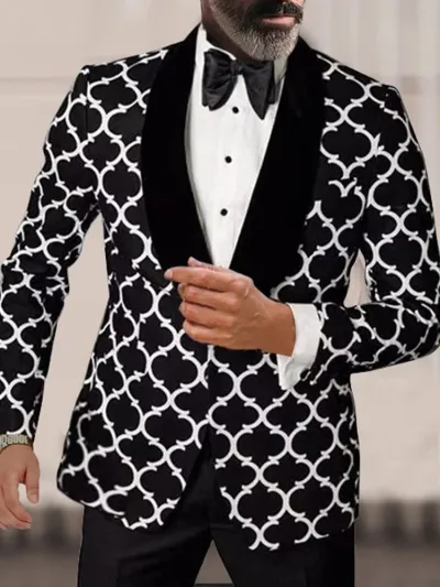 Men Fashion Casual Party Tiny Flower Print Plus Size Long Sleeve Lapel Suit