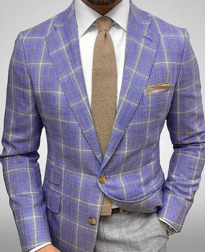 Men's Fashion Casual Party Plaid Print Long Sleeve Lapel Slim Suit