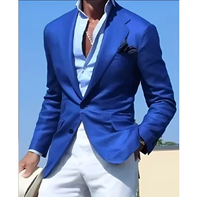 Men's Fashion Casual Party Plaid Print Long Sleeve Lapel Slim Suit