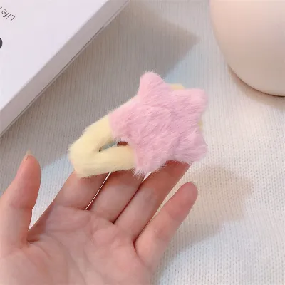 Women Cute Plush Star Hair Clip BB Clip Lovely Fresh Sweet