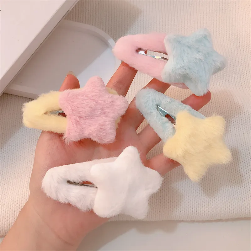 Women Cute Plush Star Hair Clip BB Clip Lovely Fresh Sweet