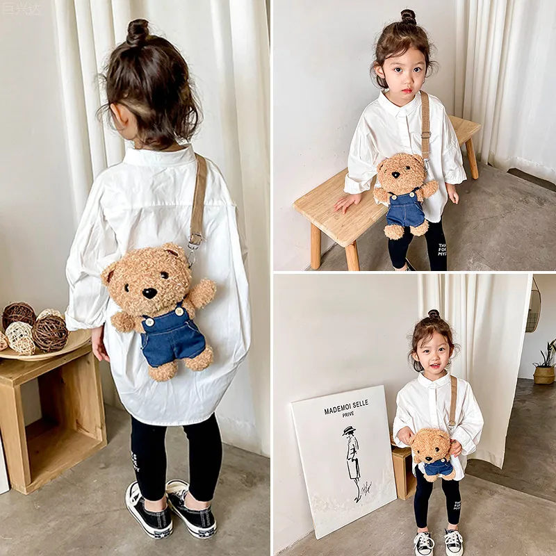 Kids Girls Casual Cute Plush Cartoon Bear Crossbody Bag