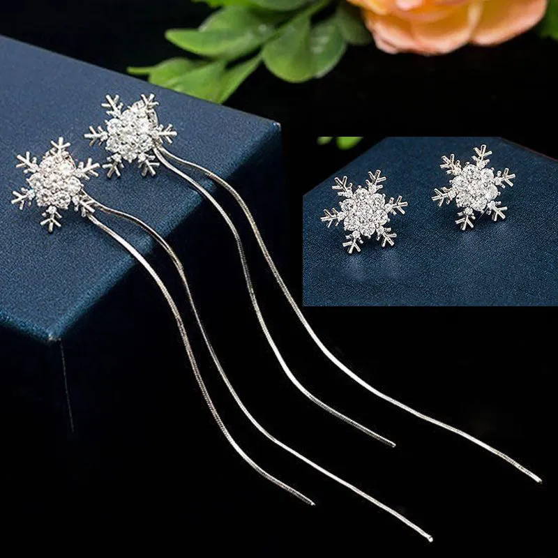 Fashion Temperament Snowflake Rhinestone Tassel Earrings