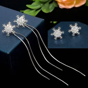 Fashion Temperament Snowflake Rhinestone Tassel Earrings
