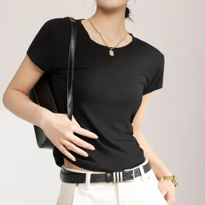 Women's Slim Fit Crewneck Short Sleeve T-Shirt - Modal Summer Basic