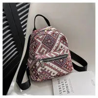 Women Fashion Ethnic Style Ribbon Zipper Backpack