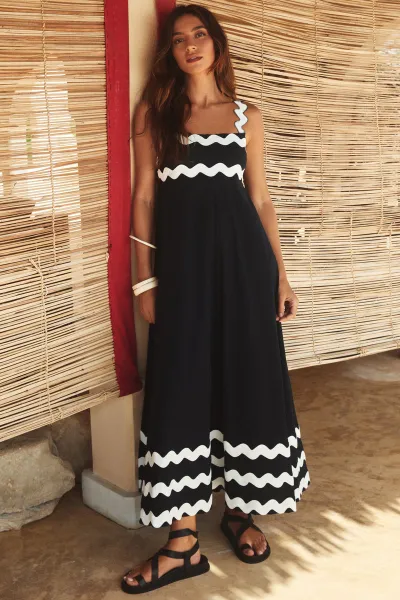 Women Bohemian Retro Printed Maxi Dress Sleeveless Square Neck High Waist Vacation Casual