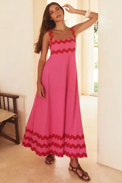 Women Bohemian Retro Printed Maxi Dress Sleeveless Square Neck High Waist Vacation Casual