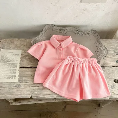 Kids Toddler Boys Girls Summer Casual Cute Solid Color Short Sleeve Lapel Polo Shirt Bermuda Shorts Set