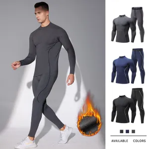 Men Autumn Winter Fitness Fleece Long Sleeve O Neck Top Pants Sports Set