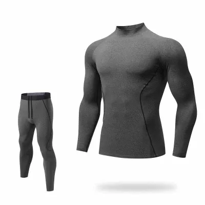 Men Autumn Winter Fitness Fleece Long Sleeve O Neck Top Pants Sports Set