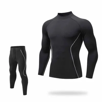 Men Autumn Winter Fitness Fleece Long Sleeve O Neck Top Pants Sports Set