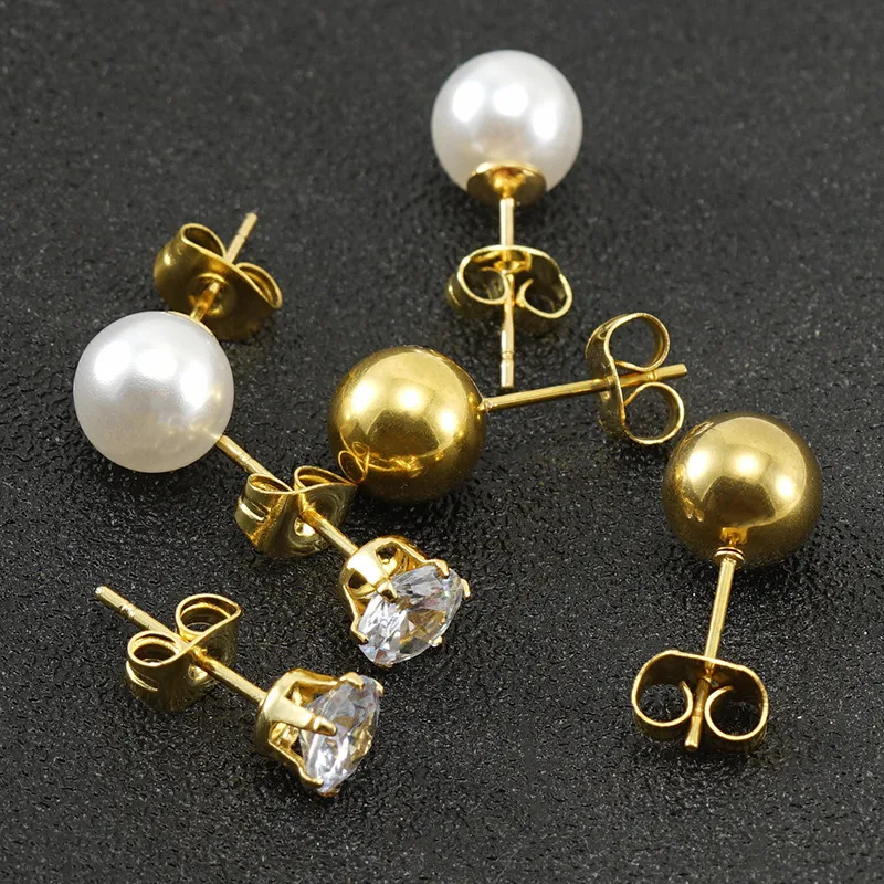 Women's Geometric Stainless Steel Pearl Rhinestone Earrings
