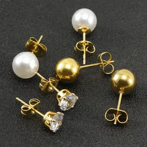 Women's Geometric Stainless Steel Pearl Rhinestone Earrings