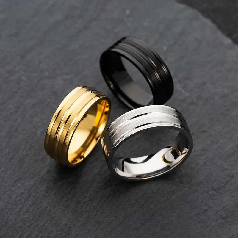 Frosted Stainless Steel Ring for Men Unisex Geometry Fashion Commuter
