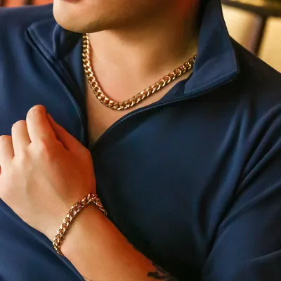 Men Fashion Simple Thick Chain Necklace Bracelet