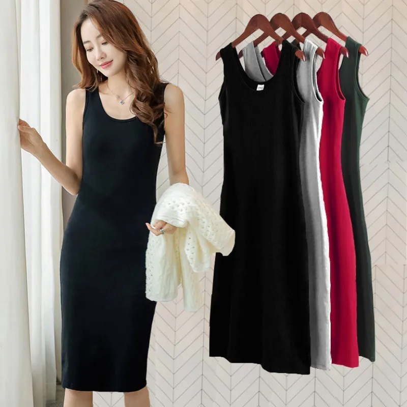 Women Casual Solid Color Sleeveless Midi Dress
