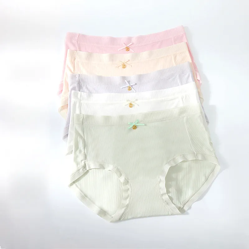 Women Simple Solid Color Bow Decoration Pure Cotton Bacteriostatic Panties