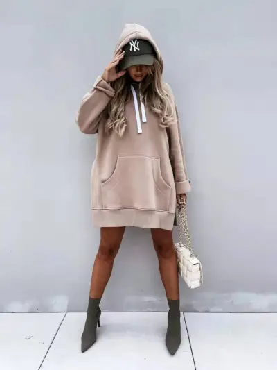 Women's Loose Fit Solid Color Long Sleeve Hoodie - Fresh Sweet Style Polyester Pullover