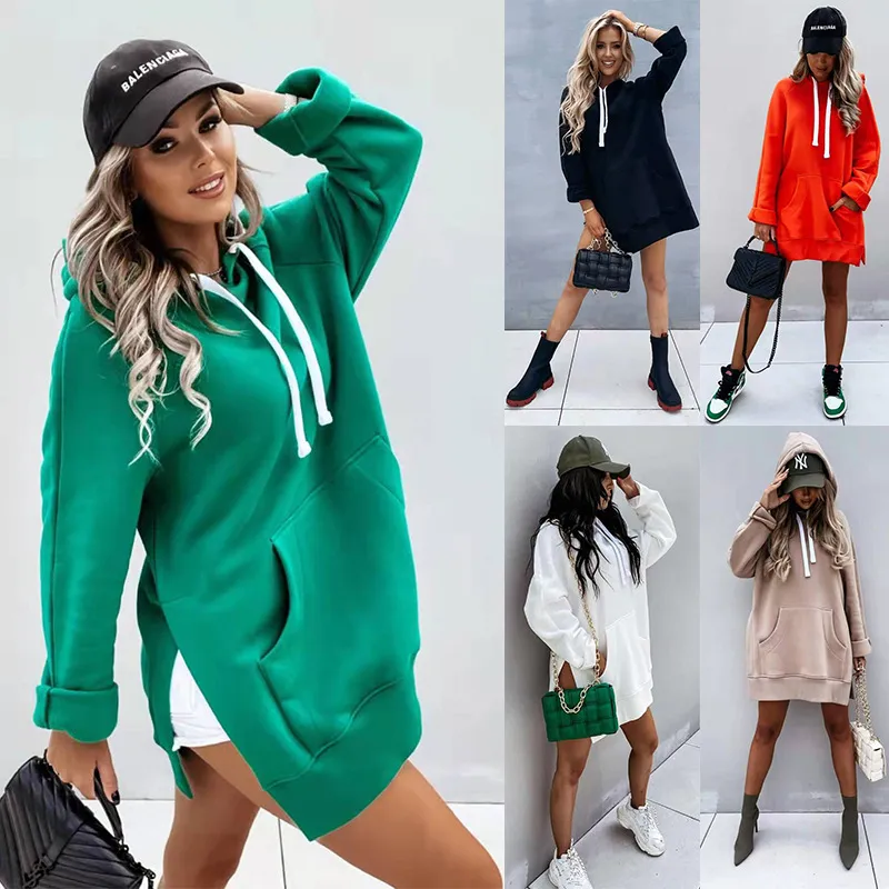 Women's Loose Fit Solid Color Long Sleeve Hoodie - Fresh Sweet Style Polyester Pullover