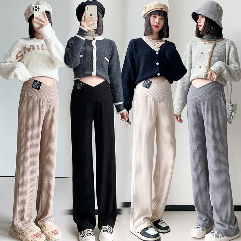 Pregnant Women Simple Casual Cashmere Straight Low Waist Pants