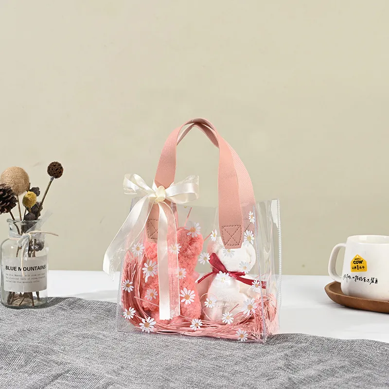 Creative Daisy Printed Transparent Clear PVC Wedding Candy Gift Shopping Bag