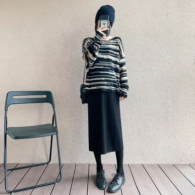 Pregnant Women Fashionable Simple Knitted Belly-Supporting High Waist A-Line Skirt