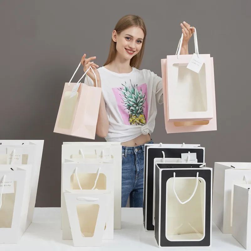 Creative Transparent Window Flower Gift Handle Shopping Bag