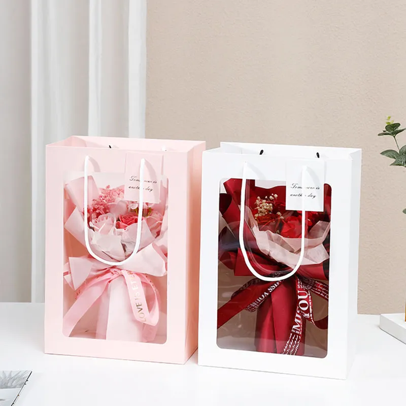 Creative Window Transparent Shopping Gift Handle Bags 10-Pack