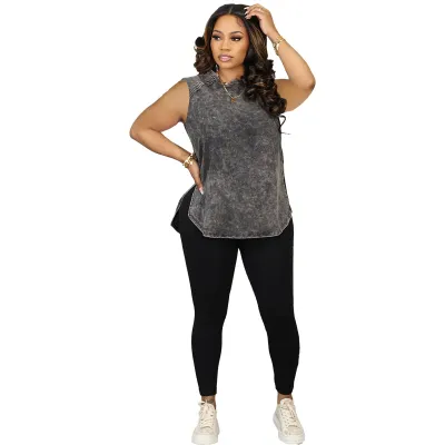 Fashion Women Casual Sleeveless Top Sports Pants Leggings Two-Piece Set