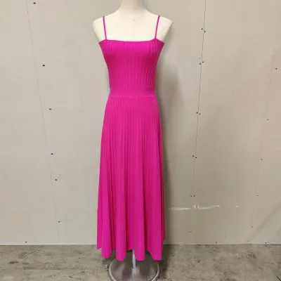 Summer Vacation Women Spaghetti Strap Slim-Fit High Waist Knitted Maxi Dress