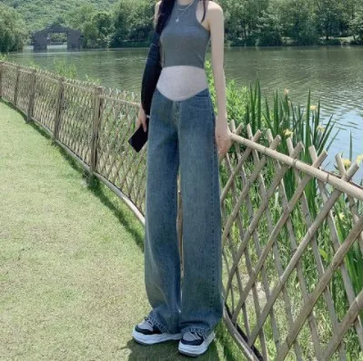 Pregnant Women Casual Straight Denim Jeans