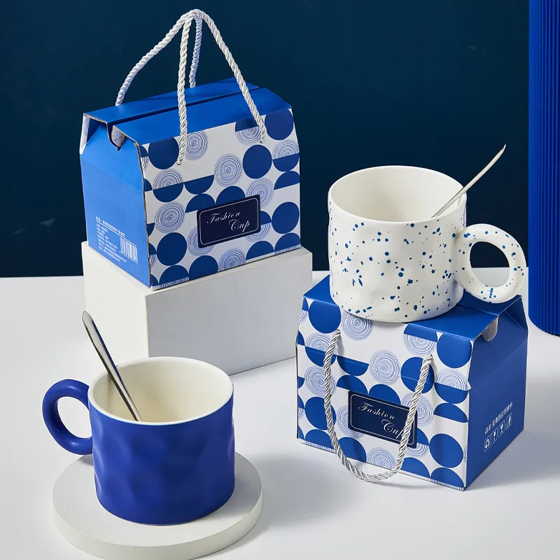 Party Gift Blue Ceramic Mug Water Cup Set Northern Europe Style