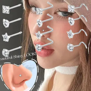 Simple Star Round Heart-Shaped Rhinestone Stainless Steel Nose Stud Body Piercing Jewelry