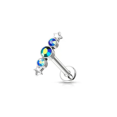 Women Simple Stainless Steel Moon Planet Lip Ring Body Piercing Jewelry
